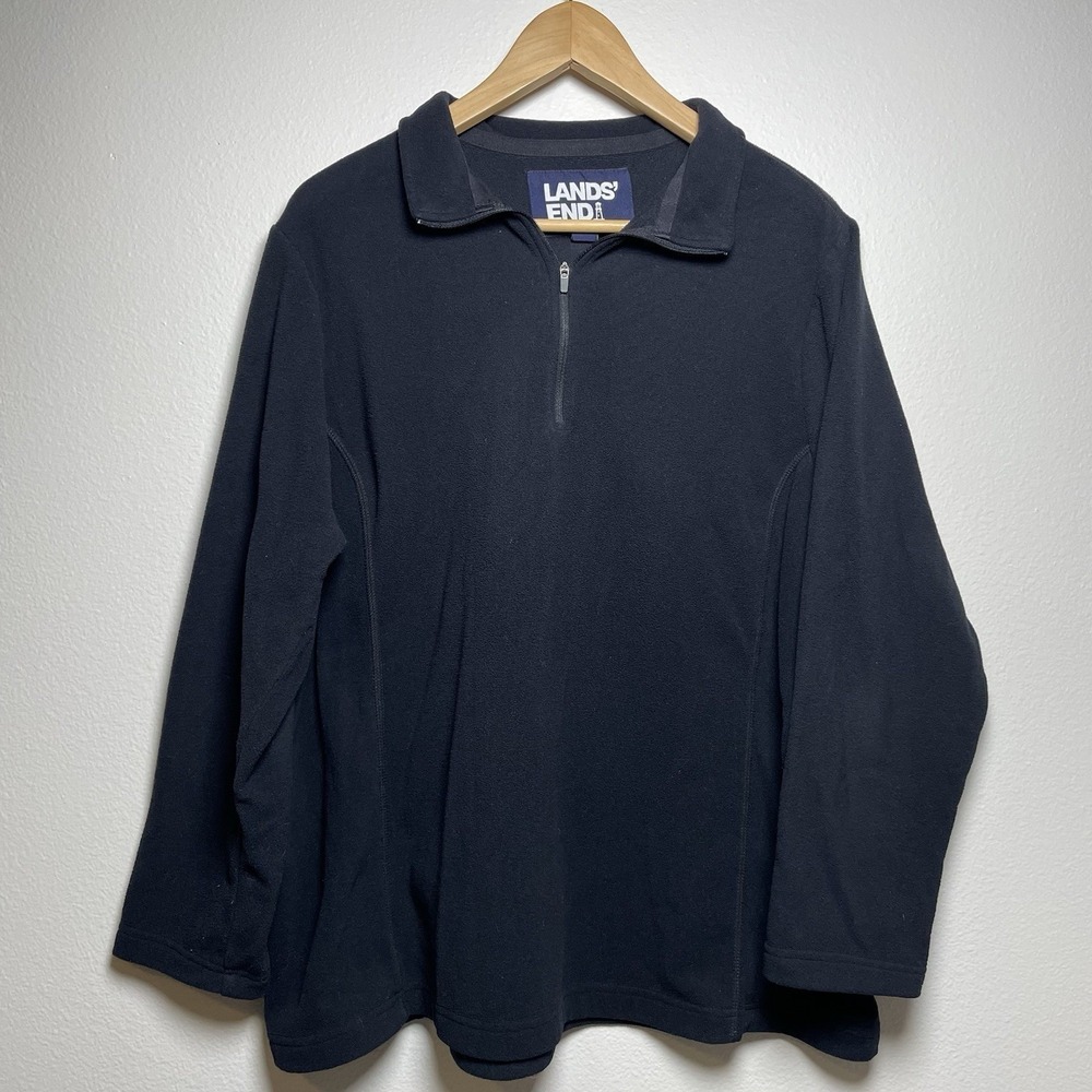 Lands End Women's Plus 1X Black Fleece Pullover Gorpcore Outdoor 1/4 Zip